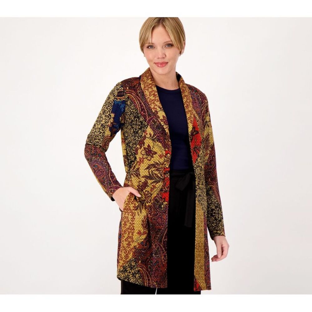 Susan Graver Women's Jacket Sz M Printed Knit w Shawl Multi-colored A554261